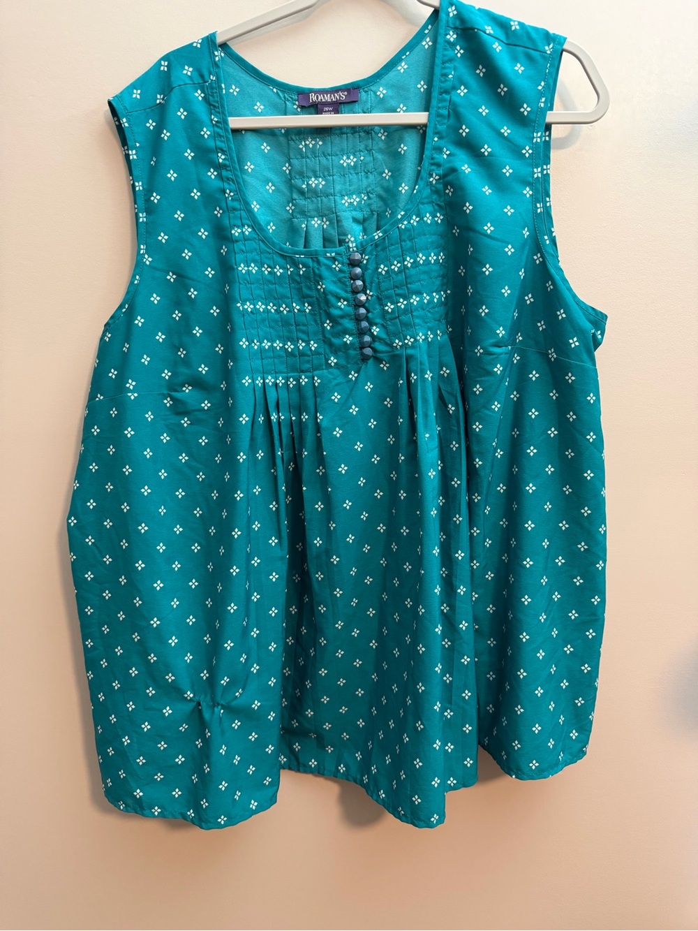 Roaman's Teal Sleeveless Pintuck Button-Front Camisole